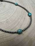 3mm Sterling Silver Pearls & High-Grade Oval Turquoise - 21 inch