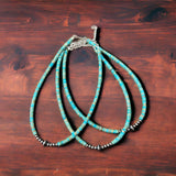 4mm Sterling Pearls and Sterling Saucer Accent Bead Turquoise Choker - 14 inch