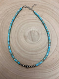 4mm Sterling Pearls and Sterling Saucer Accent Bead Turquoise Choker - 14 inch