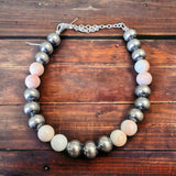 8mm Sterling Silver Pearls bracelet with pink conch beads - 6 inch bracelet