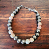 8mm Sterling Silver Pearls bracelet with pink conch beads - 6 inch bracelet