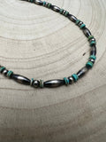 Sterling Melon & Turquoise Bead Choker - 14-inch