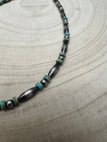 Sterling Melon & Turquoise Bead Choker - 14-inch