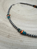 4mm Sterling Pearl and genuine turquoise and spiny choker - 14 inch