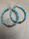 Hoop Earrings With Turquoise & Sterling Silver Pearls & Saucer