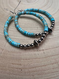 Hoop Earrings With Turquoise & Sterling Silver Pearls & Saucer