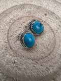Alice Sanders Navajo Handmade Sterling & Kingman Turquoise Post Earrings