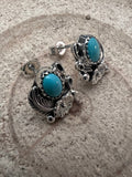 Annette Chiquit Navajo Handmade Sterling and Kingman Turquoise Post Earrings