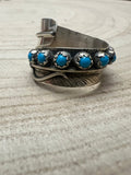 Chester Charley Navajo Handmade Kingman Turquoise Feather Adjustable Ring