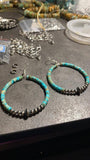 Hoop Earrings With Turquoise & Sterling Silver Pearls & Saucer