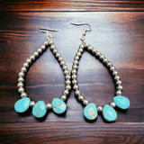 Magnesite Turquoise Teardrop Earrings Dangle Western Jewelry - 3 inch drop!