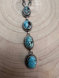 Navajo Handmade Kingman Turquoise Lariat Necklace by Lorenzo Juan - 20 inch