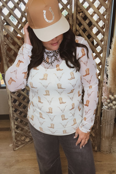 Skulls & Boots Mesh Top