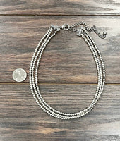 4mm Triple Strand 15-20in Handmade Silver Navajo Bead Necklace