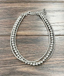 3 Strand 4&8mm Handmade Silver Navajo Bead Necklace