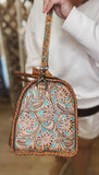 Large Turquoise Tooled Trunk Bag