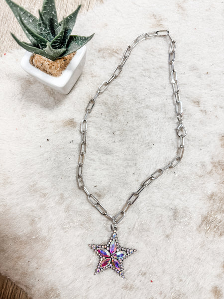 Large AB Crystal Paperclip Necklace