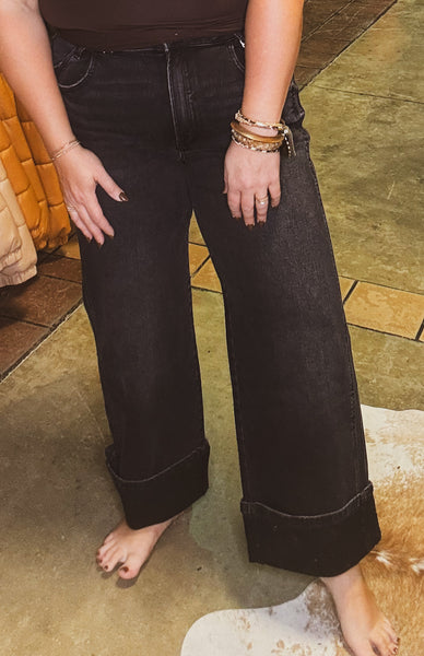 Smokeshow High Rise Cuffed Wide Denim