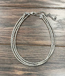 4mm Triple Strand 15-20in Handmade Silver Navajo Bead Necklace