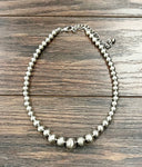 101214mm Handmade Graduated Silver Navajo Bead Necklace