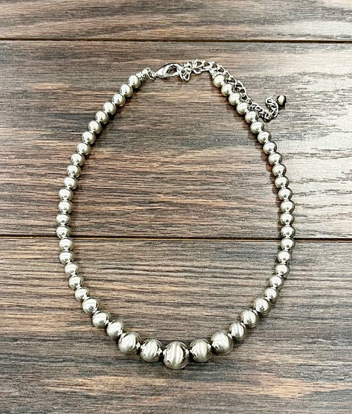 101214mm Handmade Graduated Silver Navajo Bead Necklace