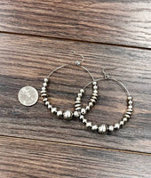 Handmade Silver Navajo Bead Hoop Earrings