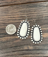 White Bubble Lined Turquoise Earrings
