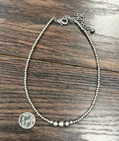 Single Strand Short Graduated Handmade Silver Navajo Bead Necklace