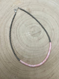 3mm and 4mm Sterling Pearls & Pink Conch Heishi Necklace – 15 inch