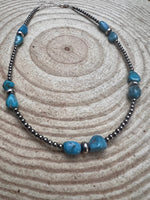 3mm sterling silver pearls choker with  Blue Turquoise - 14 inch