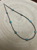 3mm Sterling Silver Pearls & High-Grade Oval Turquoise - 21 inch