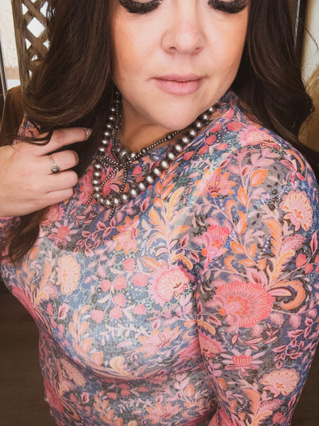 Bright Pink Floral Mesh Top