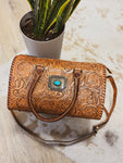 Large Tan Concho Tooled Trunk Bag
