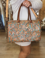 Large Turquoise Tooled Trunk Bag
