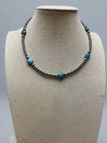 4mm & 5mm Sterling Pearl Turquoise Choker  - 15 inch