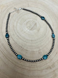4mm & 5mm Sterling Pearl Turquoise Choker  - 15 inch