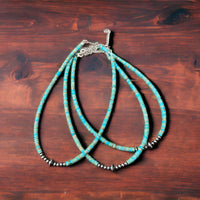 4mm Sterling Pearls and Sterling Saucer Accent Bead Turquoise Choker - 14 inch