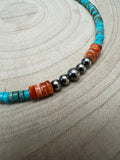 4mm Sterling Pearls, Variscite Turquoise and Spiny Oyster - The Vibrant Choker
