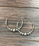 Handmade Silver Navajo Bead Hoop Earrings