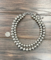 Handmade Silver Navajo Bead Necklace