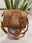 Small Tan Tooled Trunk Bag