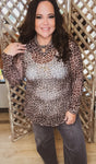 Leopard Scalloped Collar Mesh Top