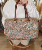 Large Turquoise Tooled Trunk Bag