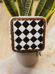 Small B&W Checkered White Cowhide Jewelry Box