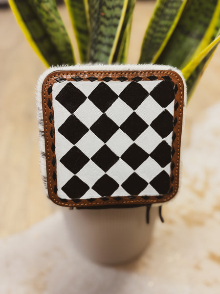 Small B&W Checkered White Cowhide Jewelry Box