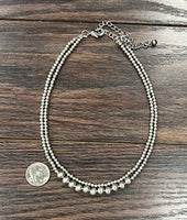 Double Strand 4&8mm Handmade Silver Navajo Bead Necklace