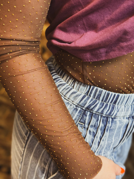 Rhinestone Cowgirl Mesh Top