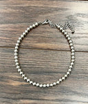 Single Strand 8mm Silver Navajo Bead Necklace