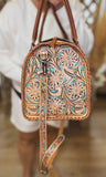Large Turquoise Tooled Trunk Bag