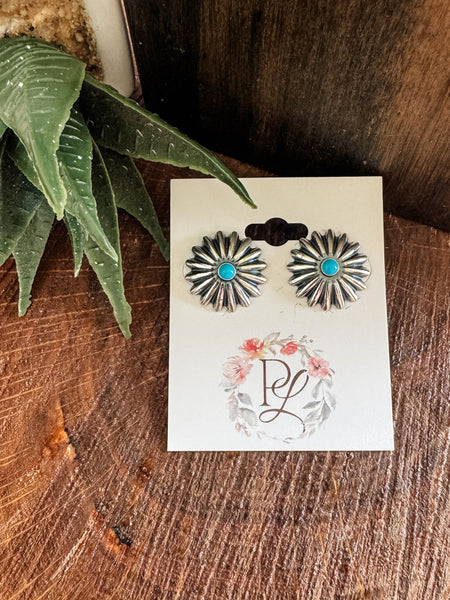 Sunburst Turq Center Stud Earrings